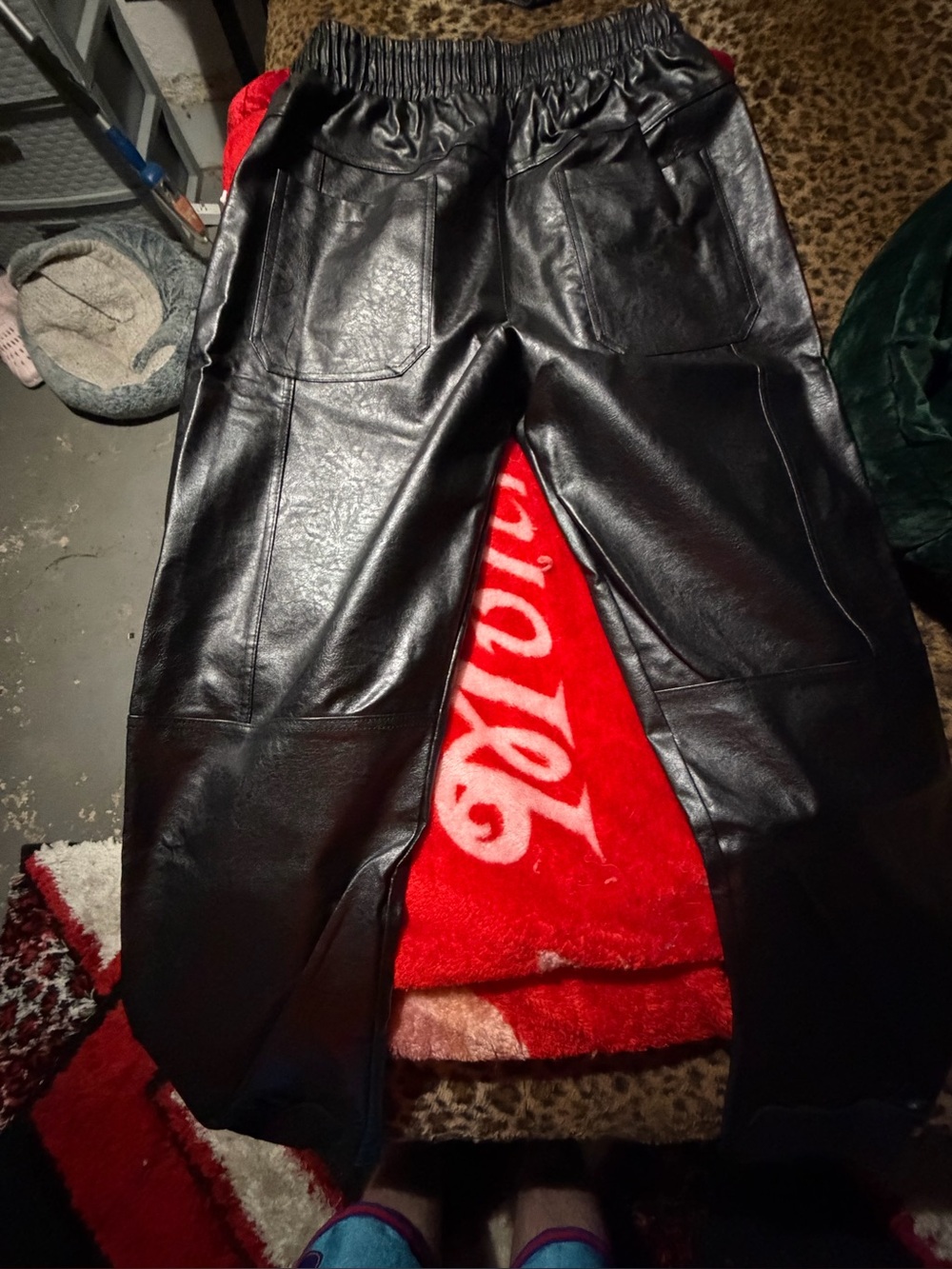 Black Faux Leather Jogger Pants